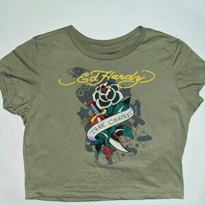 NEW Ed Hardy “The Corps” Jr’s Cropped T-Shirt, L Light Olive